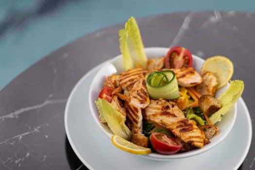 caesar salad with grilled chicken croutons